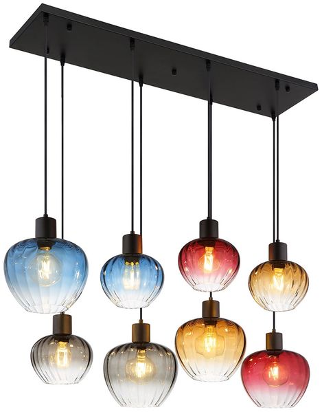 Hängeleuchte, schwarz, Glas mehrfarbig, H 120 cm