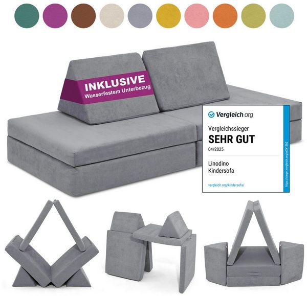 Linodino Kindersofa Spielsofa I aus Schaumstoff Bausteine I Spielcouch für Kinder, Wasserfeste Unterbezüge, Waschbare Chenille Bezüge 30°