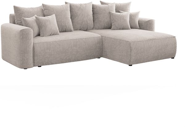 MEBLINI Schlafcouch mit Bettkasten - 260 x 160 x 78 cm - Beige Cordstoff - BALI - Kleines Ecksofa mit Schlaffunktion - Sofa mit Relaxfunktion und Kissen - Kleine Couch L-Form - Eckcouch