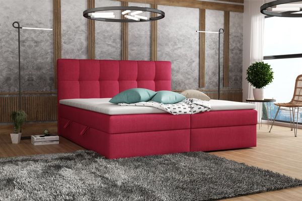 Boxspringbett Schlafzimmerbett ARTURO 140x200cm Stoff Soro Rot