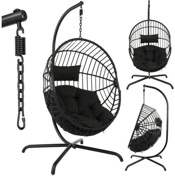 oyajia Hängesessel Hängeschaukel mit Kissen, höhenverstellbar (Hängesessel mit Gestell und extra dickem Kissen, bodenschonend und faltbar, Belastbarkeit 120 kg), Hängeschaukel für Indoor und Outdoor
