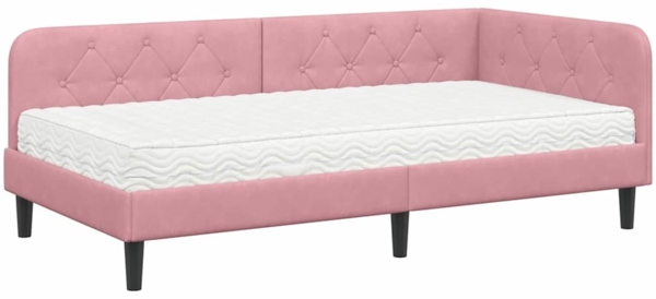 vidaXL Eckbettgestell mit Matratze mit Kopfteil Rosa 100x200 cm Samt 3394167