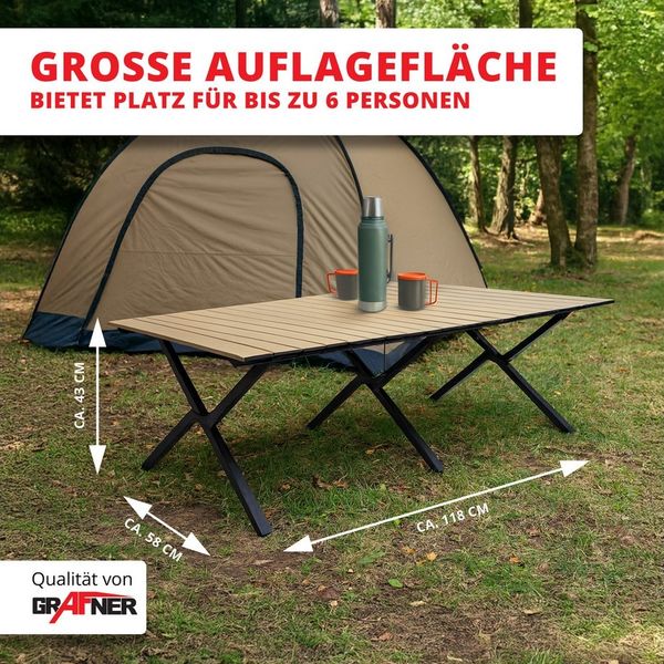 Grafner Campingtisch Campingtisch klappbar Holzoptik 118x58x43 cm inkl. Transporttasche (1-St), 118x58x43 cm