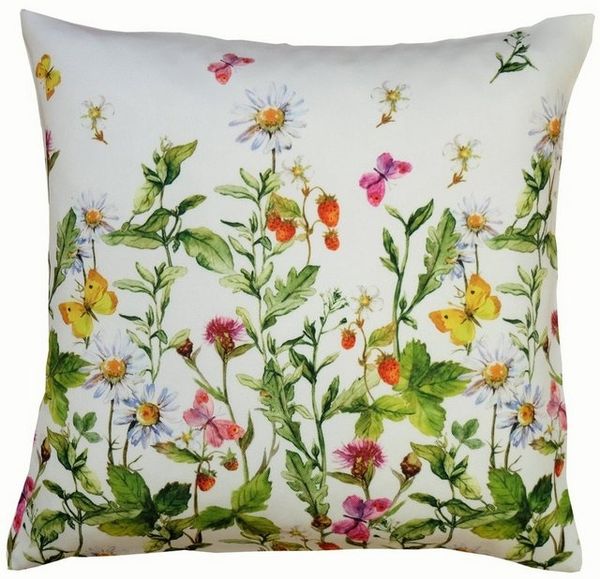 Kissenhülle weiß bunt mit Blumen und Schmetterlinge Ostern Frühling 40x40 Kissenhülle