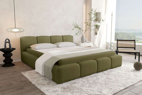99rooms Livia Polsterbett 180x200 cm Velours VINCI Olive Mit Matratze
