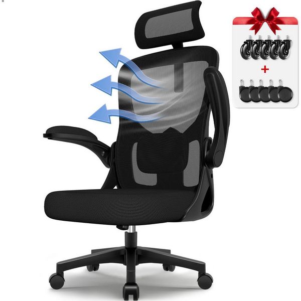 Hiazurm Bürostuhl Bürostuhl, Chefsessel, Ergonomischer Schreibtischstuhl, Computerstuhl (Verstellbare gepolsterte Lendenwirbelstütze, gepolsterte Armlehnen und Kopfstützen, Wippfunktion bis 130°,geräuscharmen Rollen, höhenverstellbar), Atmungsaktiver N...