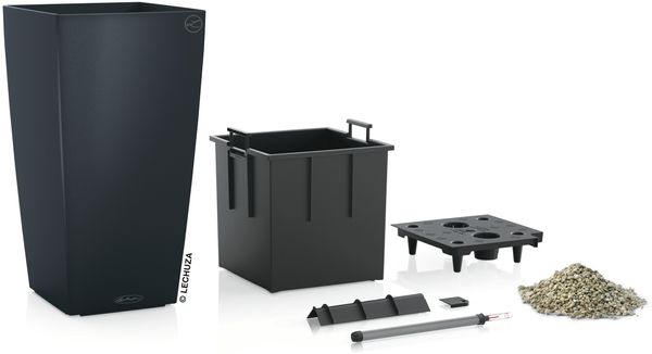 LECHUZA-Pflanzgefäß CUBICO Color 40 Schiefergrau | Pflanzgefäß mit Bewässerungssystem, Wasserstandsanzeiger und Pflanzeinsatz | matte Oberfläche | 39,5 x 39,5 x 75,5 cm | 13158 Bild 2