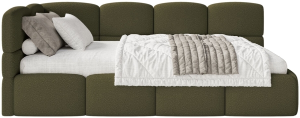 Selsey 'Cloudy' Jugendbett links, Matratze, Bouclé Olivgrün, 90x200 cm