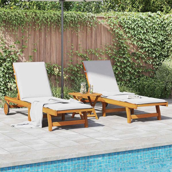 vidaXL Sonnenliegen 2 Stk. mit Rädern Massivholz Akazie 3325193