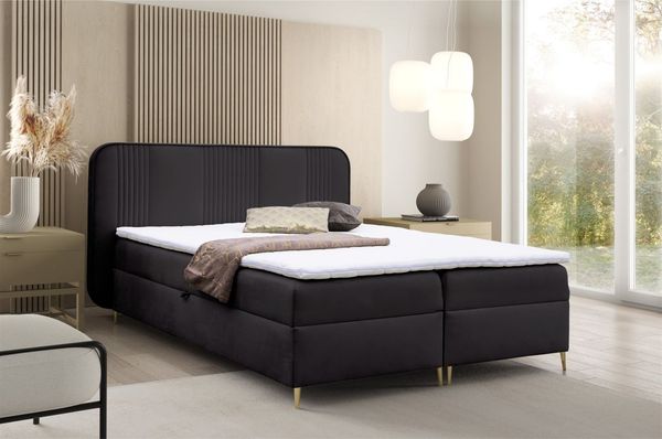 Boxspringbett Schlafzimmerbett AVERY 180x200cm Stoff Magic Velvet Schwarz