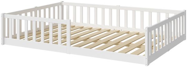 Bellabino 'Vere' Bodenbett 140x200 cm, weiß, Massivholz Kiefer, Montessori Kinderbett mit Rausfallschutz und Lattenrost Bild 2