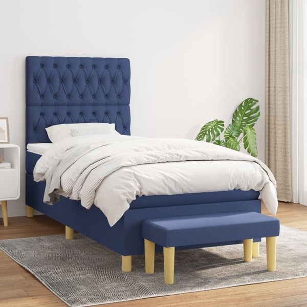 vidaXL Boxspringbett mit Matratze Blau 90x200 cm Stoff 3137371
