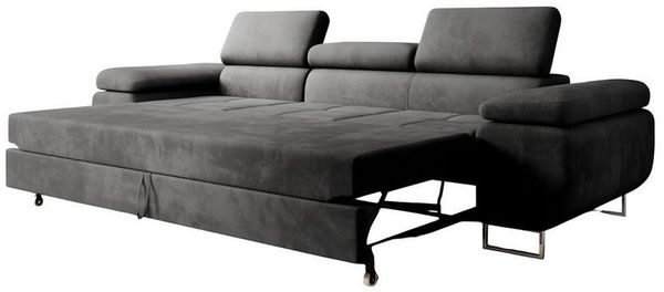 M-Punkt24 Big-Sofa Miami, mit verstellbaren Kopfstützen, Anthrazit, Grau, mit Kopfteilverstellung