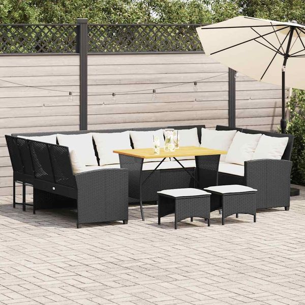 vidaXL 4-tlg. Garten-Sofagarnitur mit Kissen Schwarz Poly Rattan 3365338