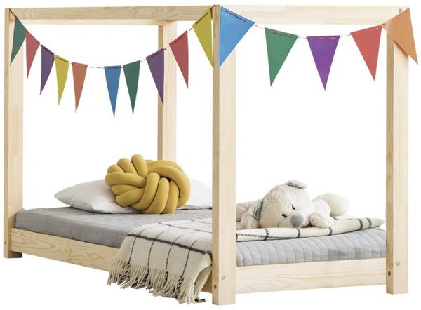 Selsey DALIDDA – Kinderbett Himmelbett mit Lattenrost Kiefernholz skandinavisch naturbelassen, 90x160 cm