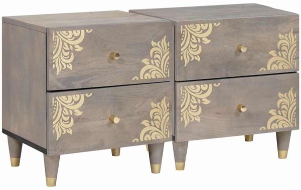 vidaXL Nachttisch 2 pcs Grau 40 x 33 x 46 cm Massivholz Mango 4018771