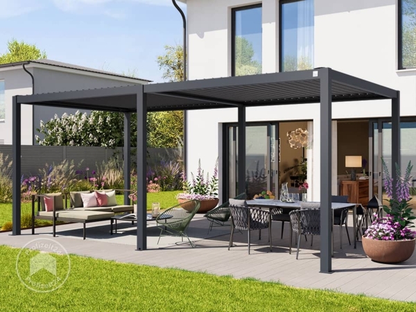 PRIMEYARD Pergola 3x6 m Aluminium-Pfosten mit Lamellendach aus Stahl anthrazitfarbeneTerrassenüberdachung