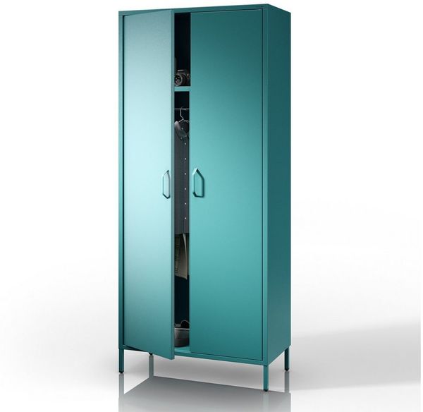 Jan Nowak Kleiderschrank 2 Türig, Metallschrank Glitzernd - Flavio | Ablagen, Kleiderstange, Magnetverschluss | Geräumiger Garderobenschrank Schlafzimmer, Kinderzimmer | 80 x 185 x 45 cm | Marine