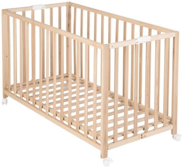 roba Klappbett 'Fold Up' 60 x 120 - Klappbares Babybett aus Holz - 2-fach höhenverstellbar - Buche natur
