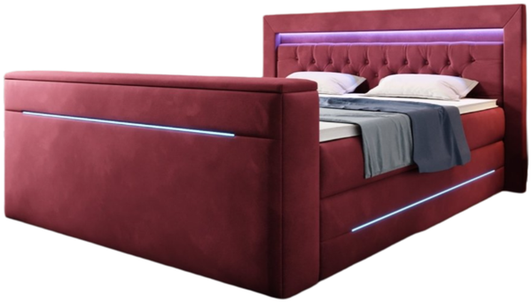 Boxspringbett Pluto mit TV Lift, RGB und Stauraum 140x200 Rot H3 (70-100kg)