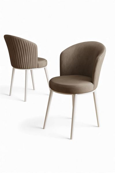 Modernes Stuhlset (2-teilig), Cappuccino & Weiß, 45 x 87 x 41 cm | 100% Metallgestell, Rückenlehne aus Sperrholz, stilvoll & komfortabel