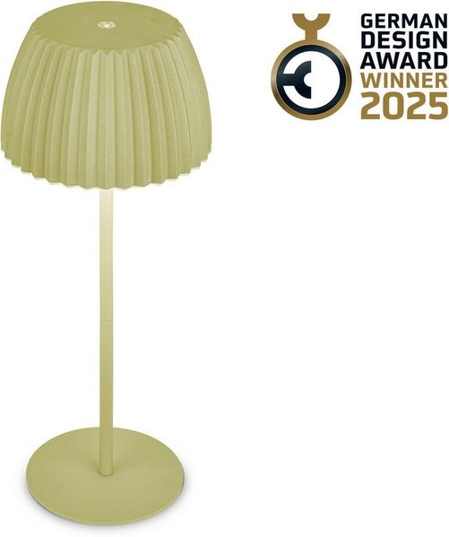 BRILONER - Riffle LED Tischlampe kabellos IP44 mit Lichtkante, 14,5x36,5 cm, Touchdimmer, Akku tauschbar, Nachttischlampe, Leselampe, Akku Lampe, German Design Award Winner 2025, Pastellgrün