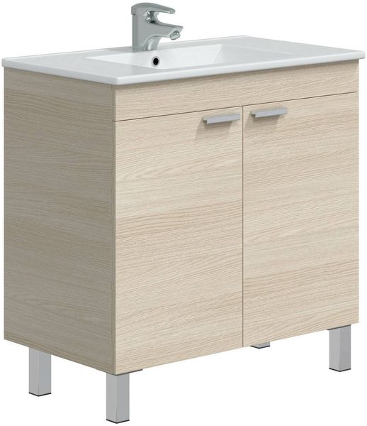 Dmora Badezimmermöbel Florante, Badezimmerschrank, Mehrzweckschrank, Hängeschrank mit Spiegel, 80x45 h80 cm, Eiche