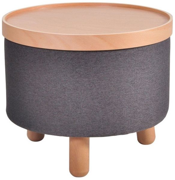 dasmöbelwerk Sitzhocker Molde Hocker Beistelltisch mit Tablett Ø50x40cm Grau, abnehmbare Ablagefläche