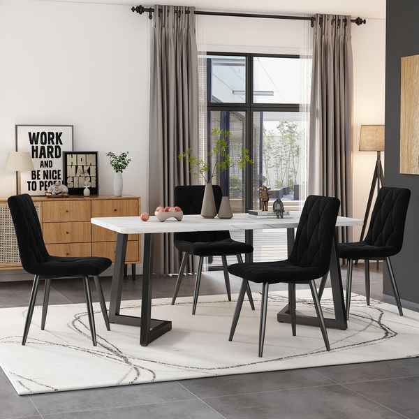 Stuhl 4er-Set, schwarzer Twill-Samt, Metalllgestell, Fischgrätmuster,45*40*86 cm