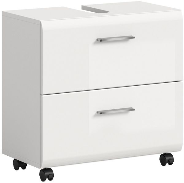furnling Waschbeckenunterschrank auf Rollen - Ivy mit 2 Schubladen & Siphon-Ausschnitt, MDF Front, Breite 60 cm
