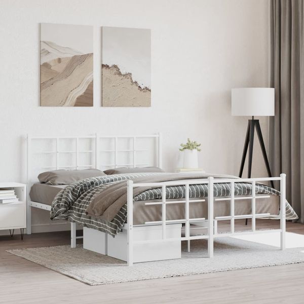 vidaXL Bettgestell mit Kopf- und Fußteil Metall Weiß 135x190 cm 355627