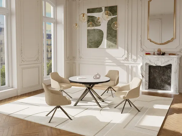 Vente-unique - FEROLA Esstisch Holz, PlatteKeramik WeißKupferfarben - B 120 cm x H 76 cm x L 160 cm120 cm