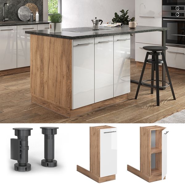 Kücheninsel Fame-Line Weiß Hochglanz 30 cm ohne Arbeitsplatte Vicco Bild 2