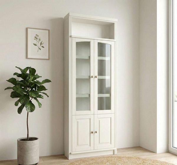 OTTO home Vitrine Soeren Regal mit 2 Glastüren und 2 Holztüren, B/TH: 80/29/220 cm Kiefer FSC®-zertifiziert, 1 offenes Fach, 6 Fächer hinter den Türen