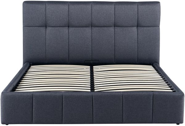 Bett NEGAD - Stoff Dunkelgrau 174x206x30 cm | Bett 160x200 Polsterbett Mit Bettkasten Gepolsterte Kopfteil Steppnähte Massivholzrahmen