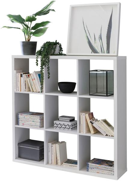 Wohnling Würfelregal EDDIE 112x29x112 cm Bücherregal mit 9 Fächern Weiß