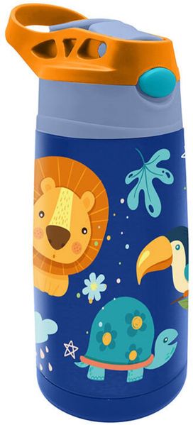 Thermische Trinkflasche 400ml in Dschungelmotiv für Jungs in Blau