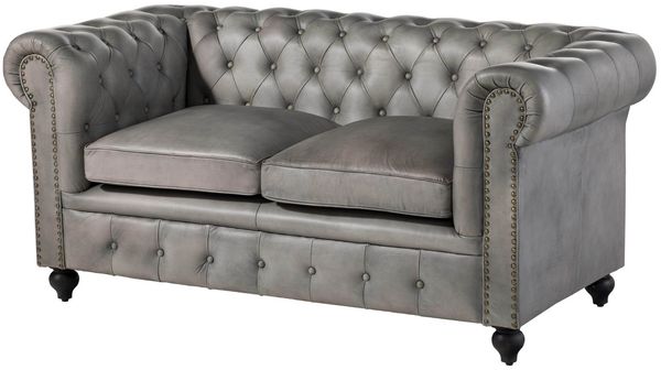 Sofa 2-Sitzer Echtleder 158x82x75 grau CHESTERFIELD #202
