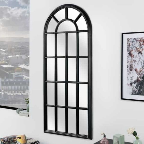Design Rundbogen-Fenster-Spiegel 140cm schwarz Sprossen Landhaus Vintage