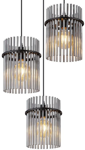LED Hängeleuchte, Glasstäbe, 3 Flammig, rauch, H 140 cm