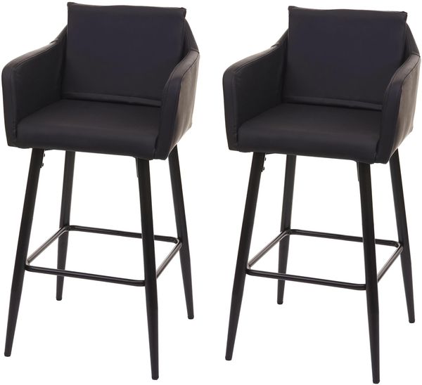 2er-Set Barhocker HWC-H93, Barstuhl Tresenhocker, Fußablage Metall ~ Kunstleder schwarz