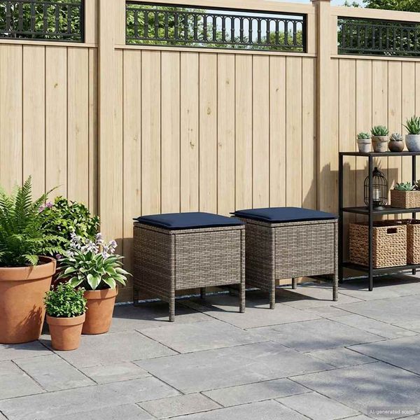 vidaXL Garten-Fußhocker 2 Stück Grau und Marineblau 38 x 38 x 45 cm 42025388