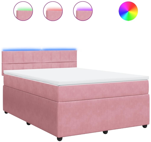 vidaXL Boxspringbett mit Matratze Rosa 140x190 cm Samt 3290039