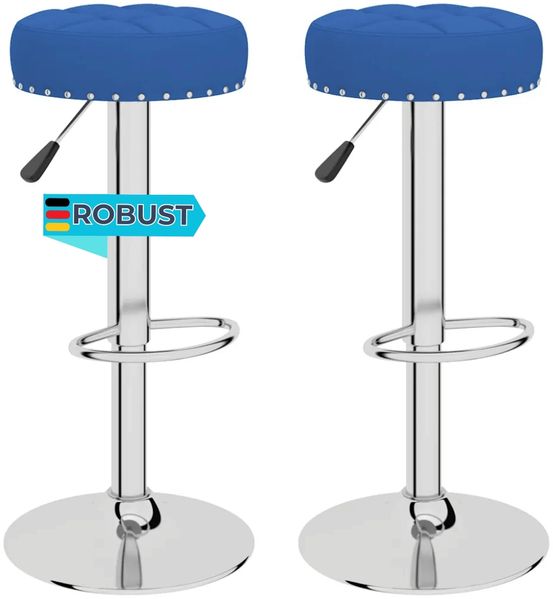 Barhocker KENTR höhenverstellbar 2er Set Blau Stoff | Barstühle drehbar Küchenhocker Thekenhocker für Küche Hausbar