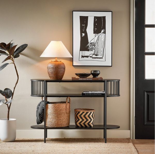 SoBuy Konsolentisch Beistelltisch, Flurkonsole aus Metall, Konsole für Diele, Wohnzimmer, Flurtisch Sideboard schmal, Sofatisch Dekotisch, 39 x 110 x 76 cm