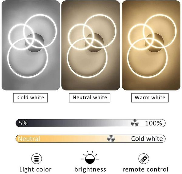 Nettlife LED Deckenleuchte Dimmbar Wohnzimmer Gold 2 Ring 46W 59CM Modern, Dimmbar mit Fernbedienung, LED fest integriert, Geeignet für Wohnzimmer, Schlafzimmer, Küche, Esszimmer, Büro