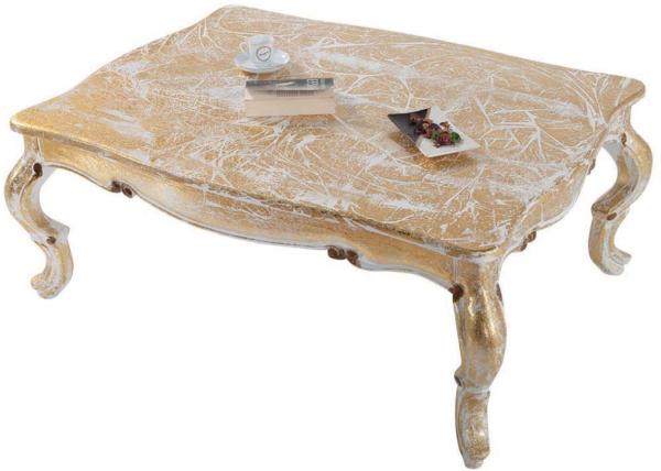 Casa Padrino Luxus Barock Massivholz Couchtisch Weiß / Antik Gold 103 x 78 x H. 42 cm - Wohnzimmertisch im Barockstil - Barockmöbel