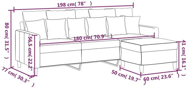 vidaXL 3-Sitzer-Sofa mit Hocker Gelb 180 cm Samt 3201113 Bild 7