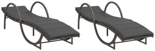 vidaXL Sonnenliegen 2 Stk. mit Auflagen Grau Poly Rattan 3277309