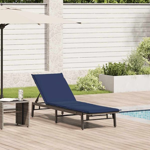 Sonnenliege, Gartenliege mit Auflage Grau Poly Rattan